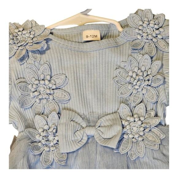 Light Blue Floral Lace Bodysuit & Headband Set, 9-12 Months (NWOT) - Picture 3 of 4